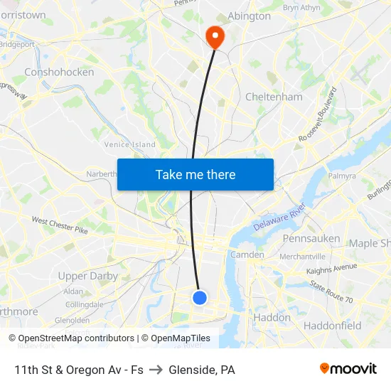 11th St & Oregon Av - Fs to Glenside, PA map