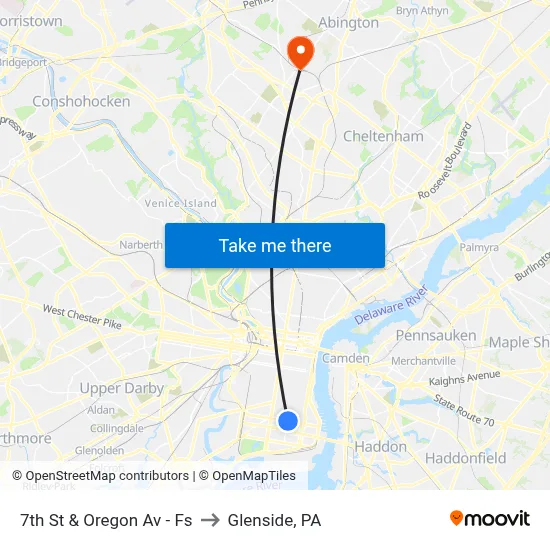 7th St & Oregon Av - Fs to Glenside, PA map