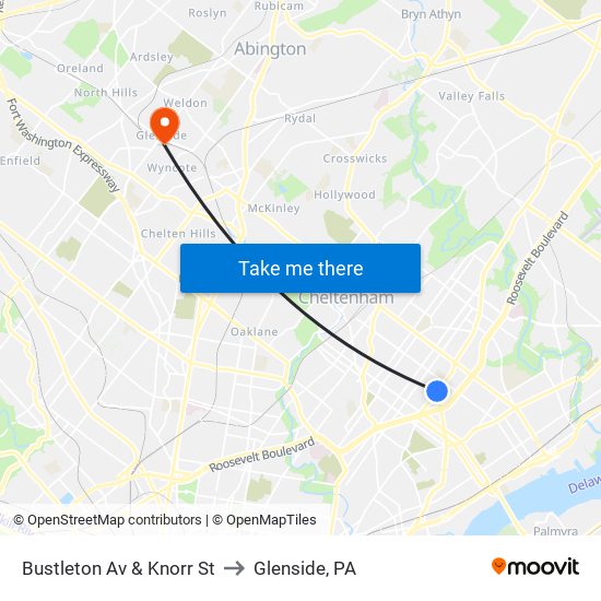 Bustleton Av & Knorr St to Glenside, PA map