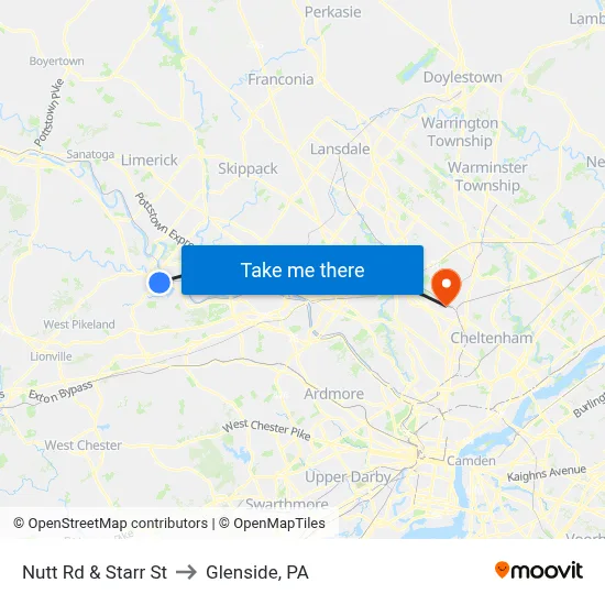 Nutt Rd & Starr St to Glenside, PA map