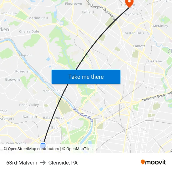 63rd-Malvern to Glenside, PA map