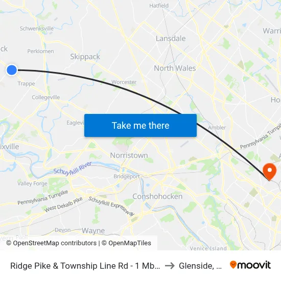 Ridge Pike & Township Line Rd - 1 Mbns to Glenside, PA map