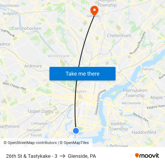 26th St & Tastykake - 3 to Glenside, PA map