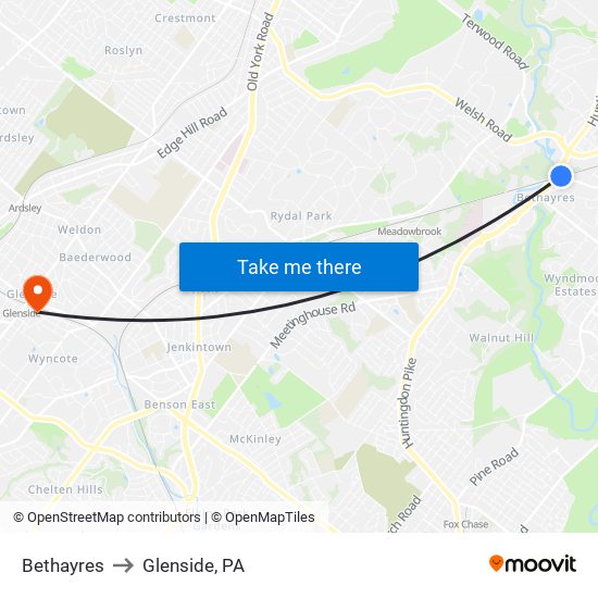 Bethayres to Glenside, PA map