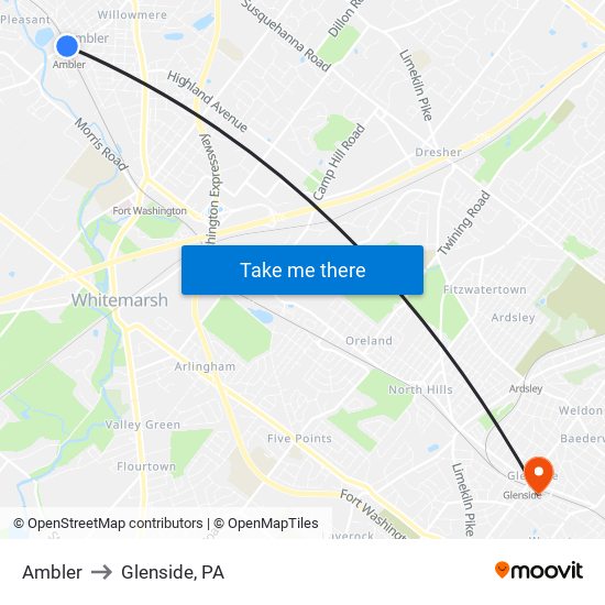 Ambler to Glenside, PA map