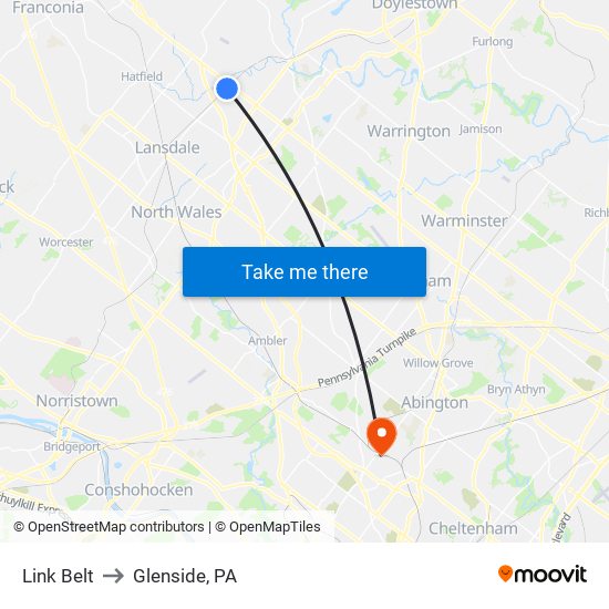 Link Belt to Glenside, PA map