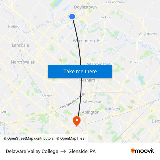 Delaware Valley College to Glenside, PA map