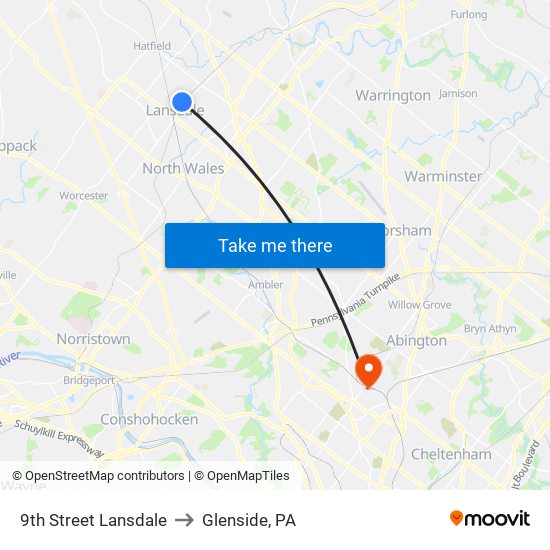 9th Street Lansdale to Glenside, PA map