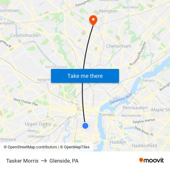 Tasker Morris to Glenside, PA map