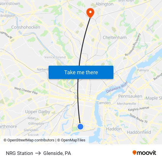 NRG Station to Glenside, PA map