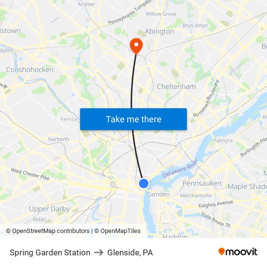 Spring Garden Station to Glenside, PA map