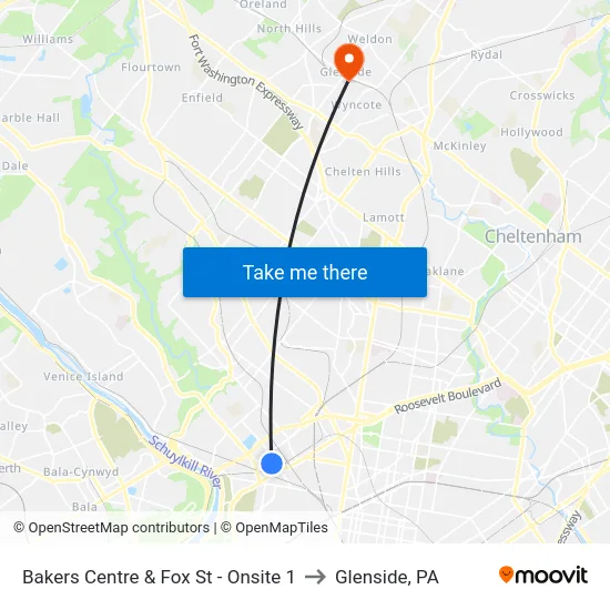 Bakers Centre & Fox St - Onsite 1 to Glenside, PA map