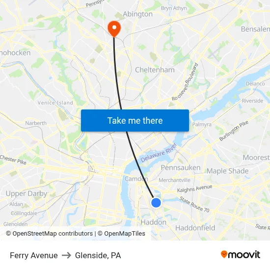 Ferry Avenue to Glenside, PA map
