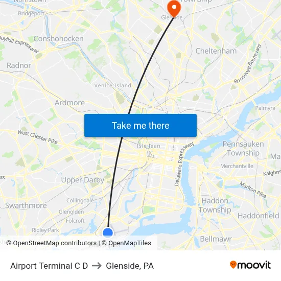Airport Terminal C D to Glenside, PA map