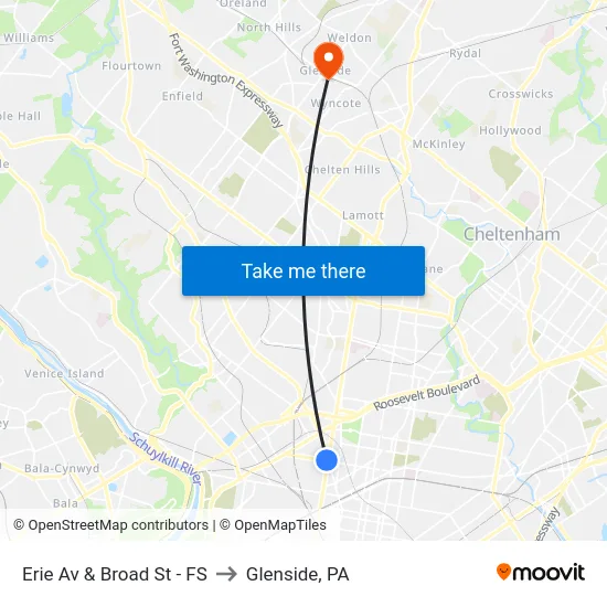 Erie Av & Broad St - FS to Glenside, PA map