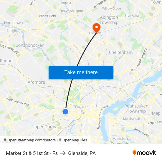 Market St & 51st St - Fs to Glenside, PA map