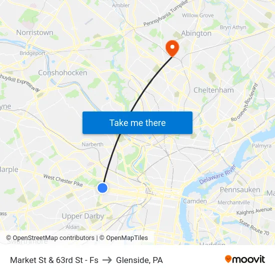 Market St & 63rd St - Fs to Glenside, PA map