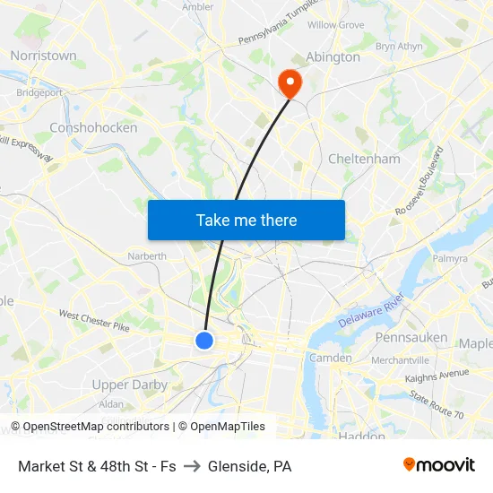 Market St & 48th St - Fs to Glenside, PA map