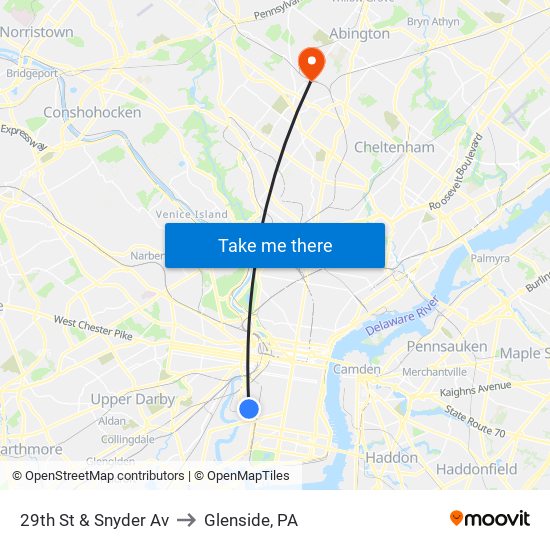 29th St & Snyder Av to Glenside, PA map