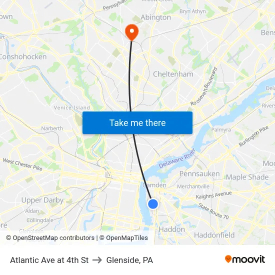 Atlantic Ave at 4th St to Glenside, PA map