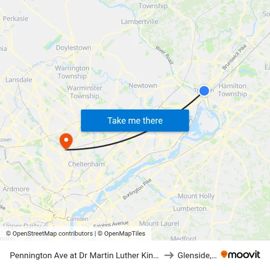 Pennington Ave at Dr Martin Luther King Jr Blvd to Glenside, PA map