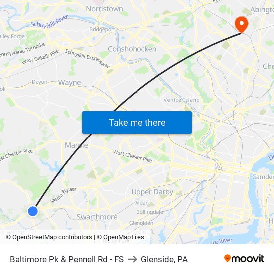 Baltimore Pk & Pennell Rd - FS to Glenside, PA map