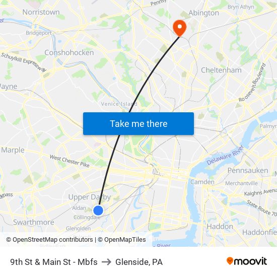 9th St & Main St - Mbfs to Glenside, PA map