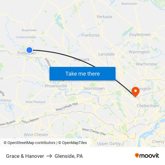 Grace & Hanover to Glenside, PA map