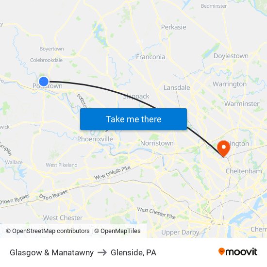 Glasgow & Manatawny to Glenside, PA map