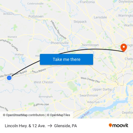 Lincoln Hwy. & 12 Ave. to Glenside, PA map
