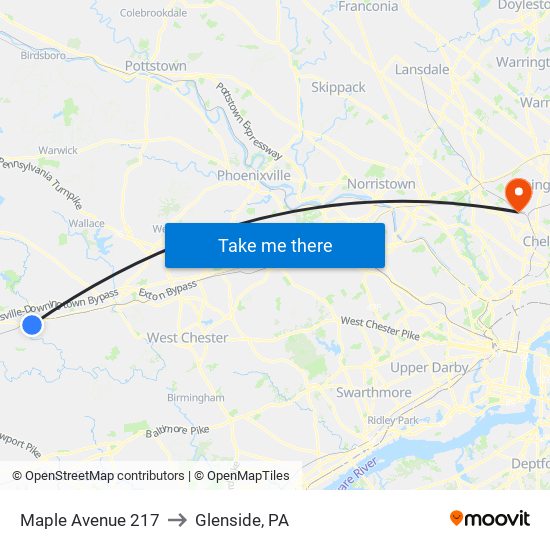Maple Avenue 217 to Glenside, PA map