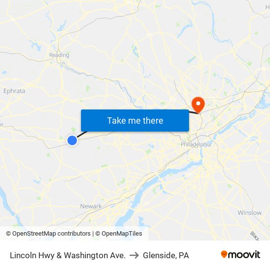 Lincoln Hwy & Washington Ave. to Glenside, PA map