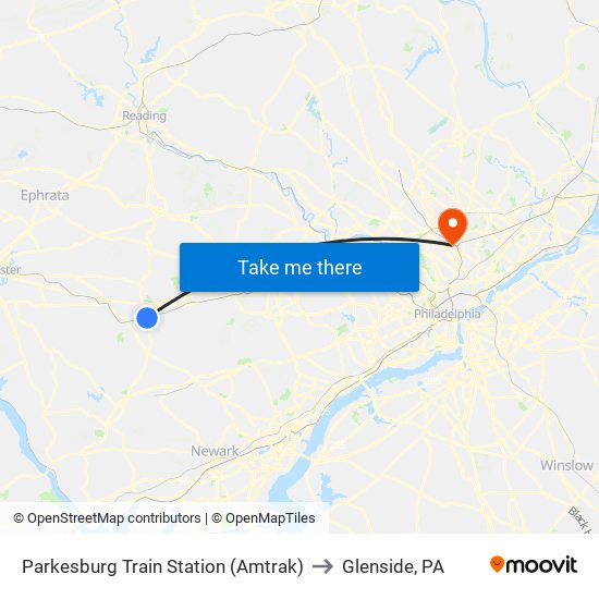 Parkesburg Train Station (Amtrak) to Glenside, PA map