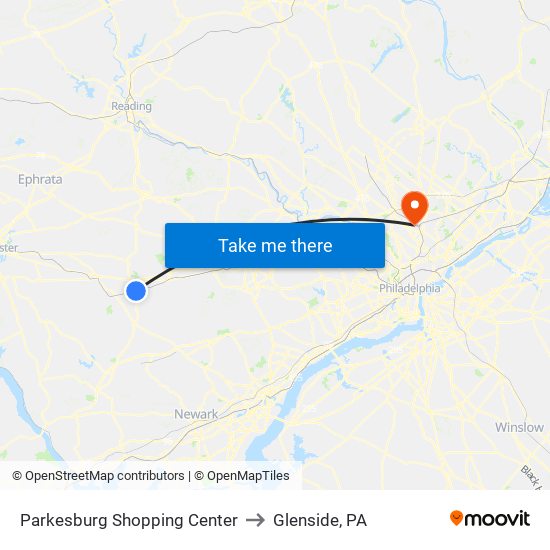 Parkesburg Shopping Center to Glenside, PA map