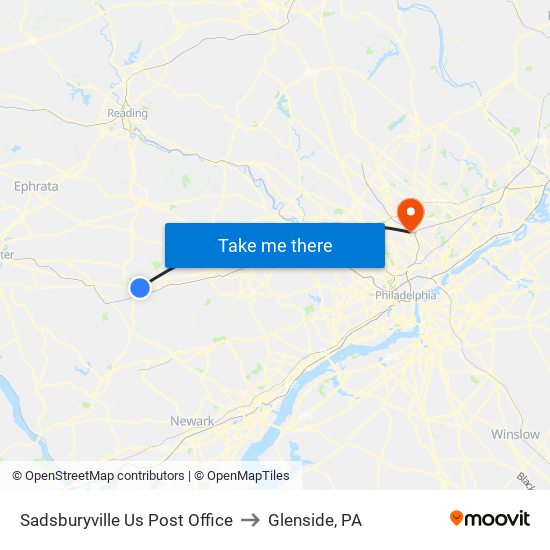 Sadsburyville  Us Post Office to Glenside, PA map