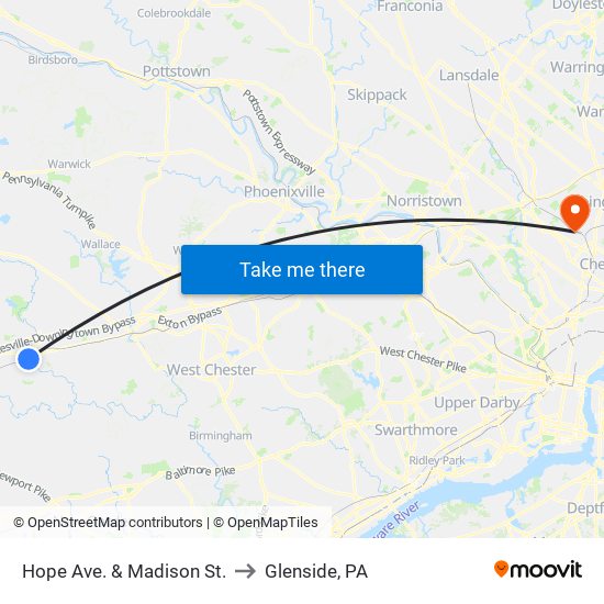 Hope Ave. & Madison St. to Glenside, PA map