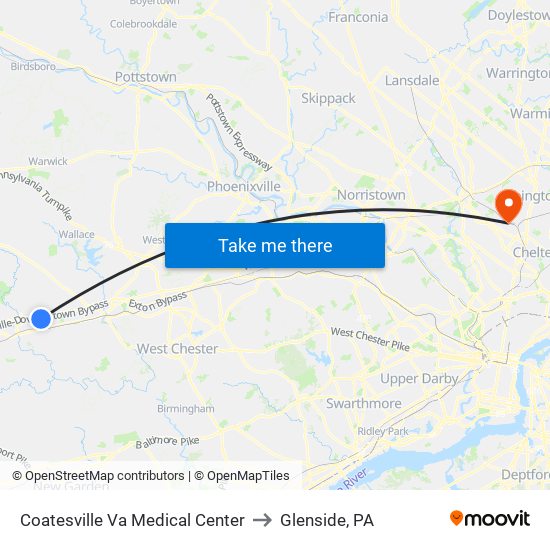 Coatesville Va Medical Center to Glenside, PA map