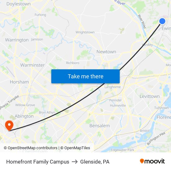 Homefront Family Campus to Glenside, PA map