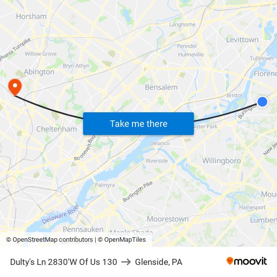 Dulty's Ln 2830'W Of Us 130 to Glenside, PA map