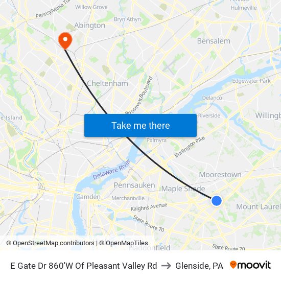 E Gate Dr 860'W Of Pleasant Valley Rd to Glenside, PA map