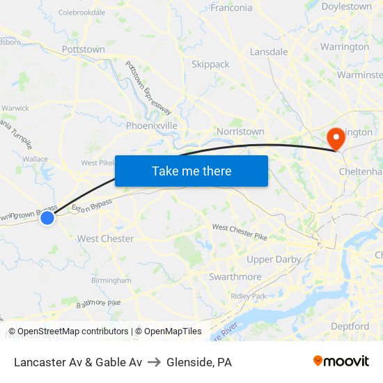 Lancaster Av & Gable Av to Glenside, PA map