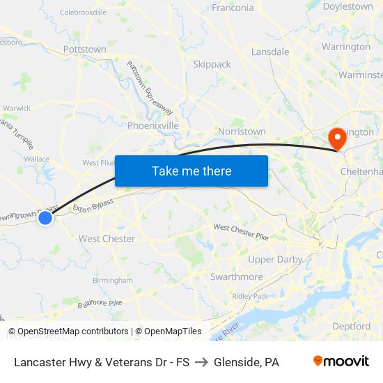 Lancaster Hwy & Veterans Dr - FS to Glenside, PA map