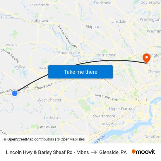 Lincoln Hwy & Barley Sheaf Rd - Mbns to Glenside, PA map