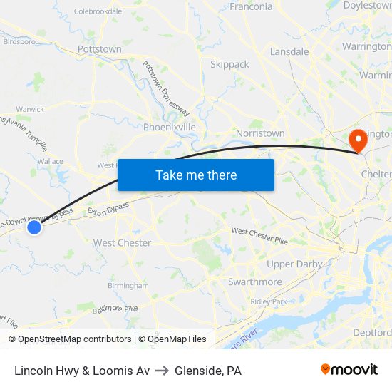 Lincoln Hwy & Loomis Av to Glenside, PA map