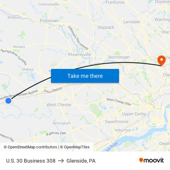 U.S. 30 Business 308 to Glenside, PA map