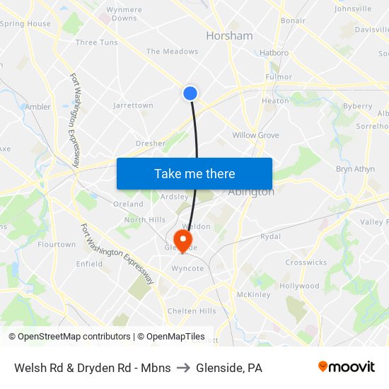 Welsh Rd & Dryden Rd - Mbns to Glenside, PA map