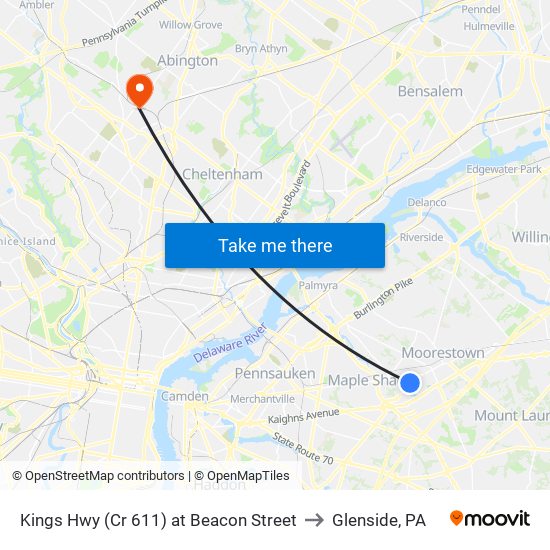 Kings Hwy (Cr 611) at Beacon Street to Glenside, PA map