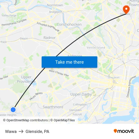 Wawa to Glenside, PA map