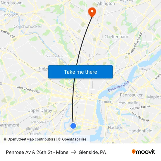 Penrose Av & 26th St - Mbns to Glenside, PA map