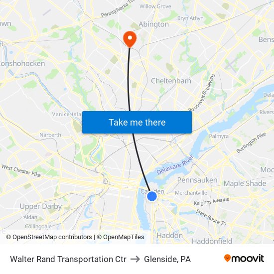 Walter Rand Transportation Ctr to Glenside, PA map